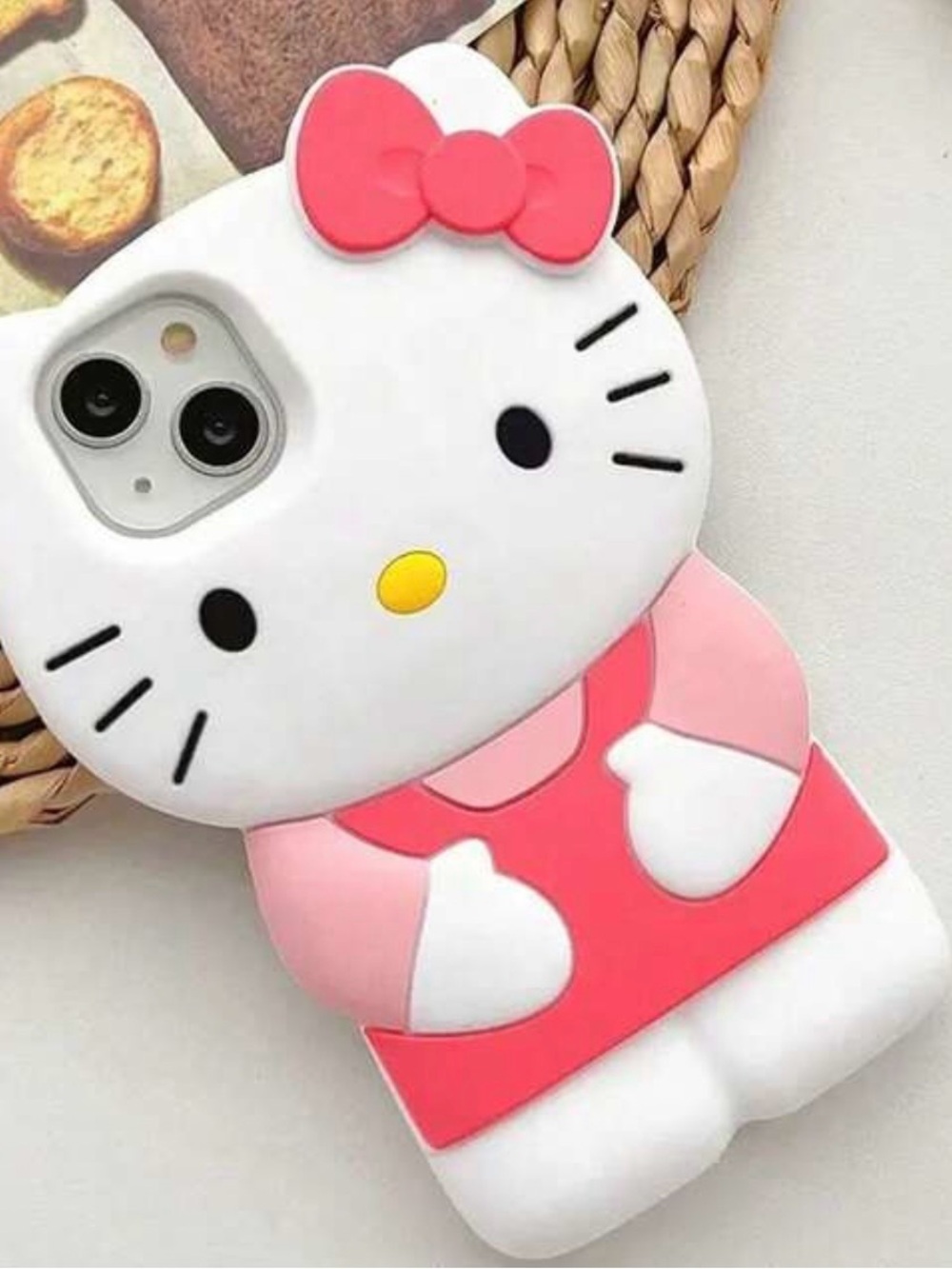 Cute White & Pink Character Silicone Phone Case - Hello Kitty Style